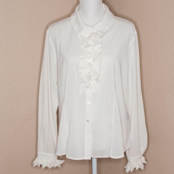 cream frilly blouse